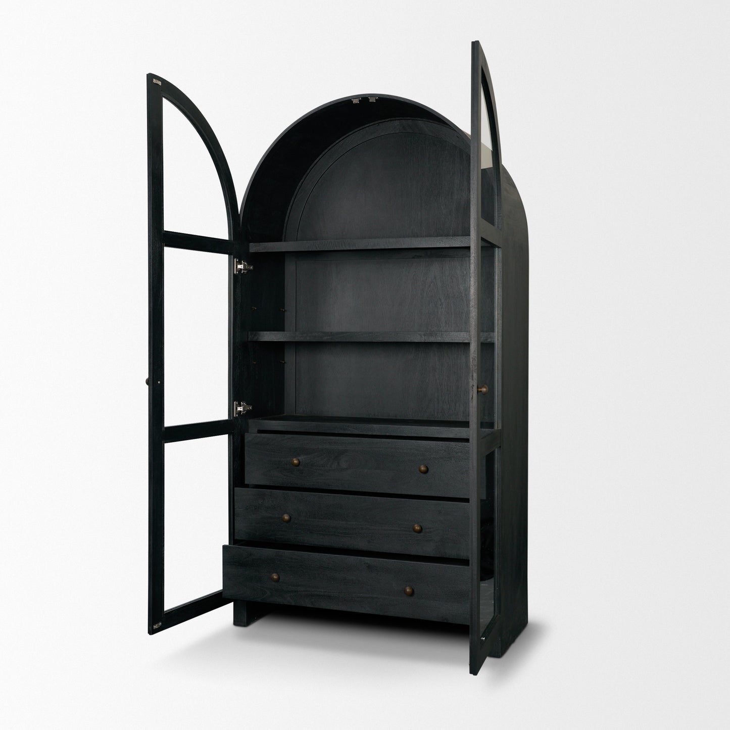 Suri Black Wood Arched Curio Cabinet with Glass Doors