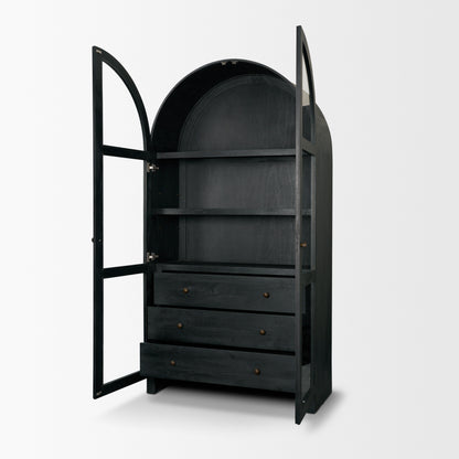 Suri Black Wood Arched Curio Cabinet with Glass Doors