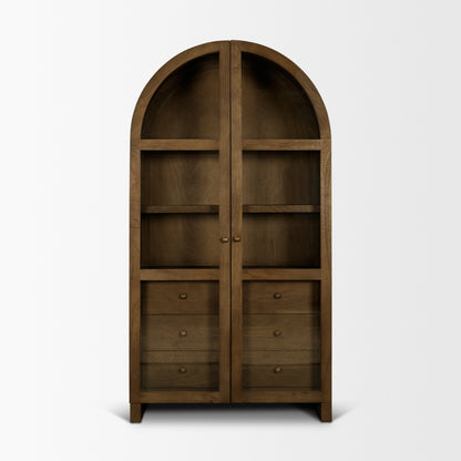 Suri Mid Brown Wood Arched Glass Door Curio Cabinet