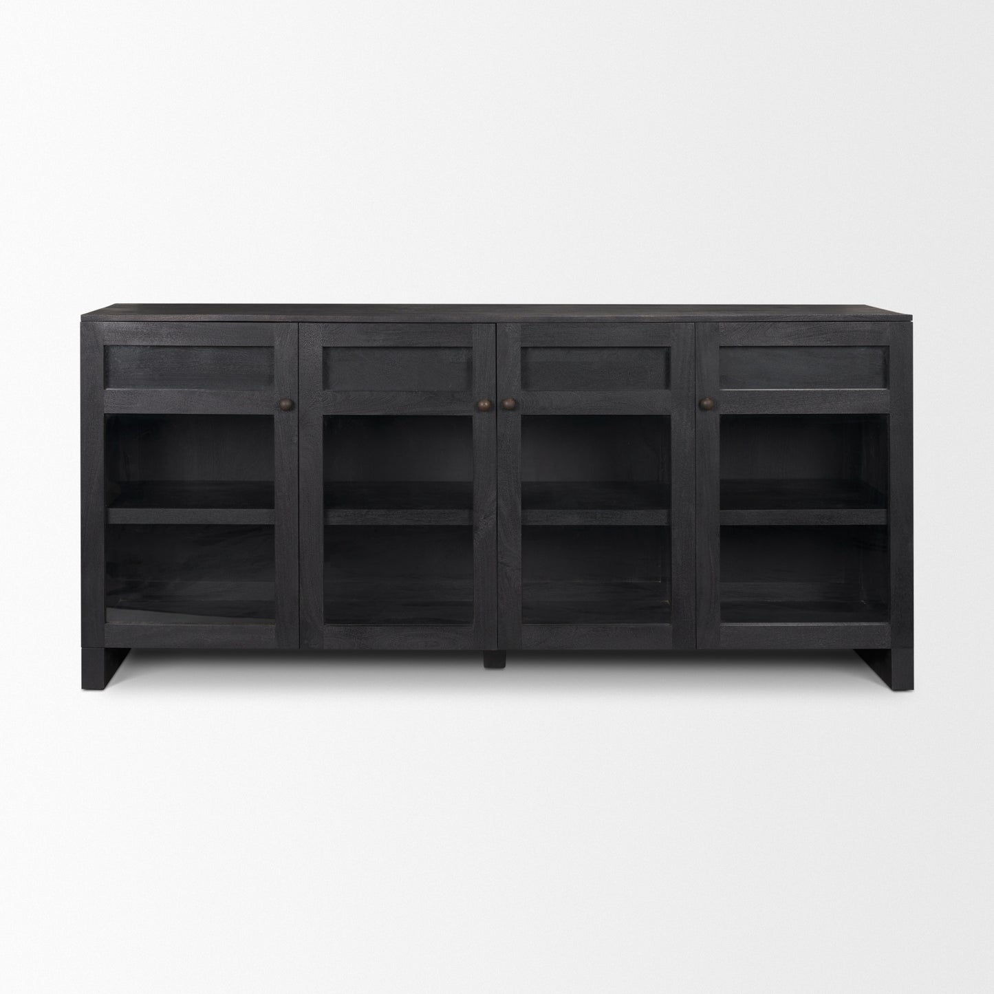 Suri Black Wood 4‑Door Sideboard with Glass Panels