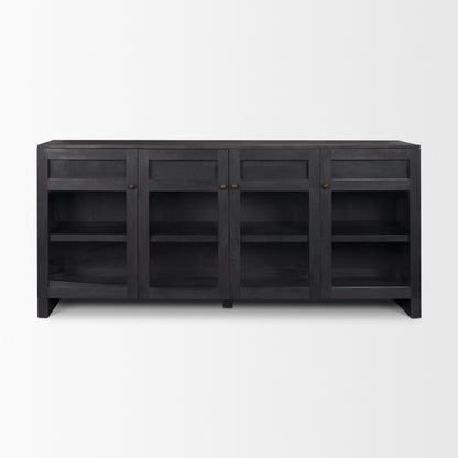 Suri Black Wood 4‑Door Sideboard with Glass Panels