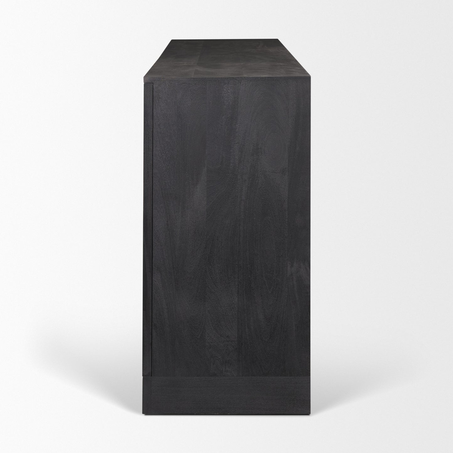 Suri Black Wood 4‑Door Sideboard with Glass Panels