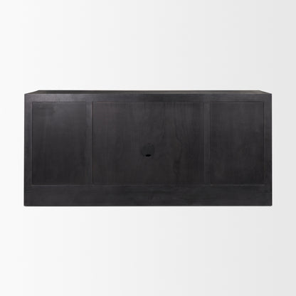 Suri Black Wood 4‑Door Sideboard with Glass Panels
