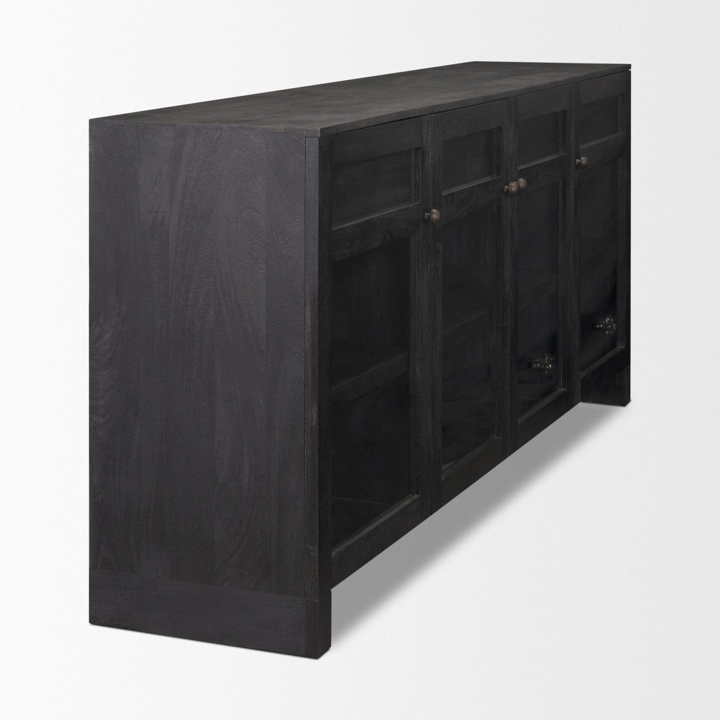 Suri Black Wood 4‑Door Sideboard with Glass Panels