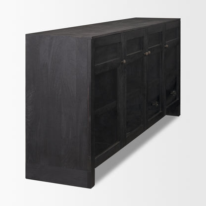 Suri Black Wood 4‑Door Sideboard with Glass Panels