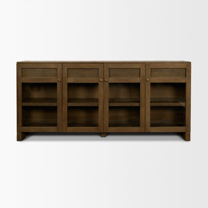 Suri 80 Inch Mid Brown Wood Sideboard with Glass Doors