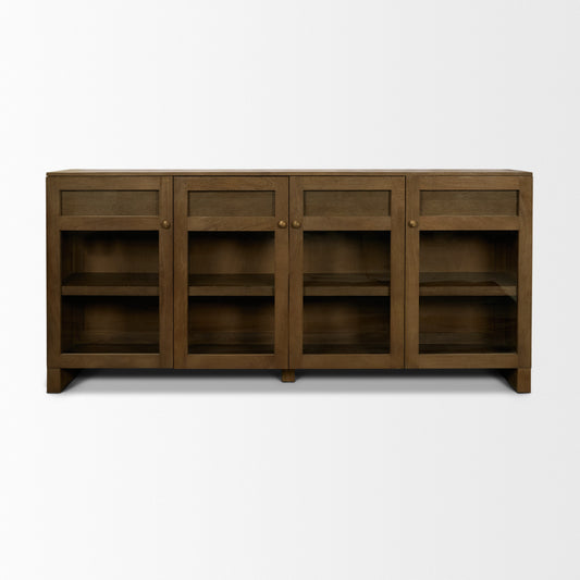 Suri 80 Inch Mid Brown Wood Sideboard with Glass Doors