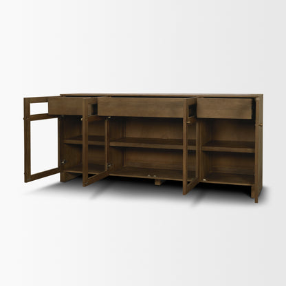 Suri 80 Inch Mid Brown Wood Sideboard with Glass Doors