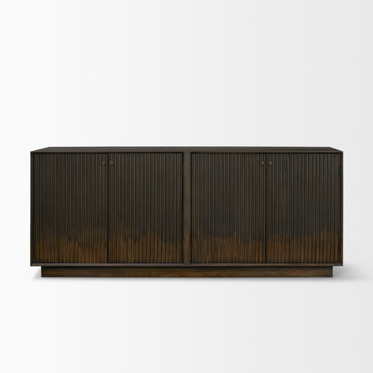 Cinder Distressed Dark Brown Wood Reeded 4‑Door Sideboard