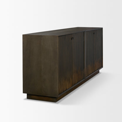 Cinder Distressed Dark Brown Wood Reeded 4‑Door Sideboard
