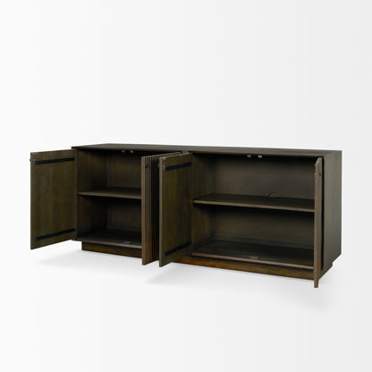 Cinder Distressed Dark Brown Wood Reeded 4‑Door Sideboard