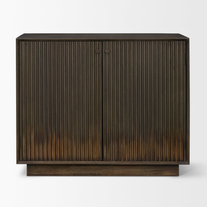 Cinder Distressed Dark Brown Wood Reeded 2‑Door Accent Cabinet