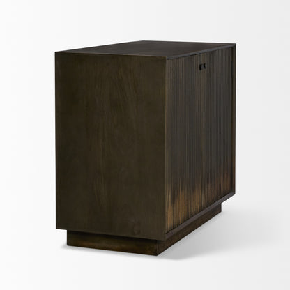 Cinder Distressed Dark Brown Wood Reeded 2‑Door Accent Cabinet