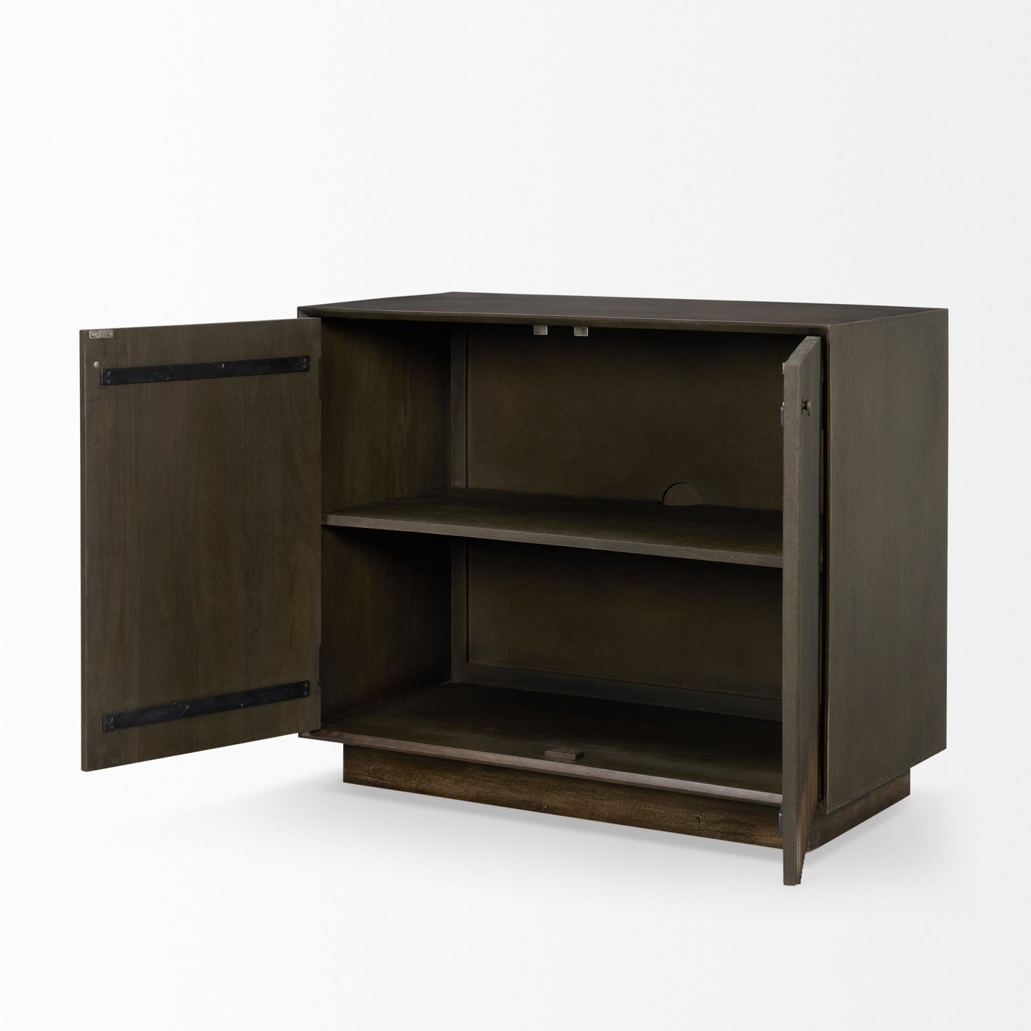 Cinder Distressed Dark Brown Wood Reeded 2‑Door Accent Cabinet