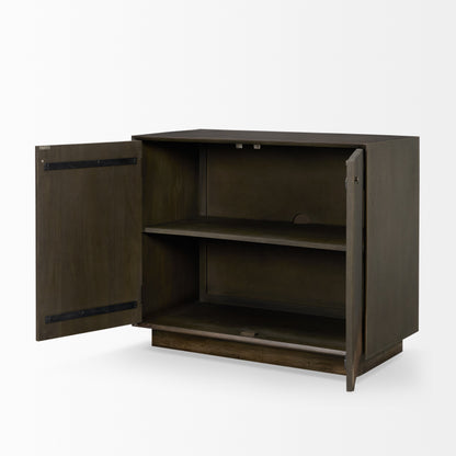 Cinder Distressed Dark Brown Wood Reeded 2‑Door Accent Cabinet