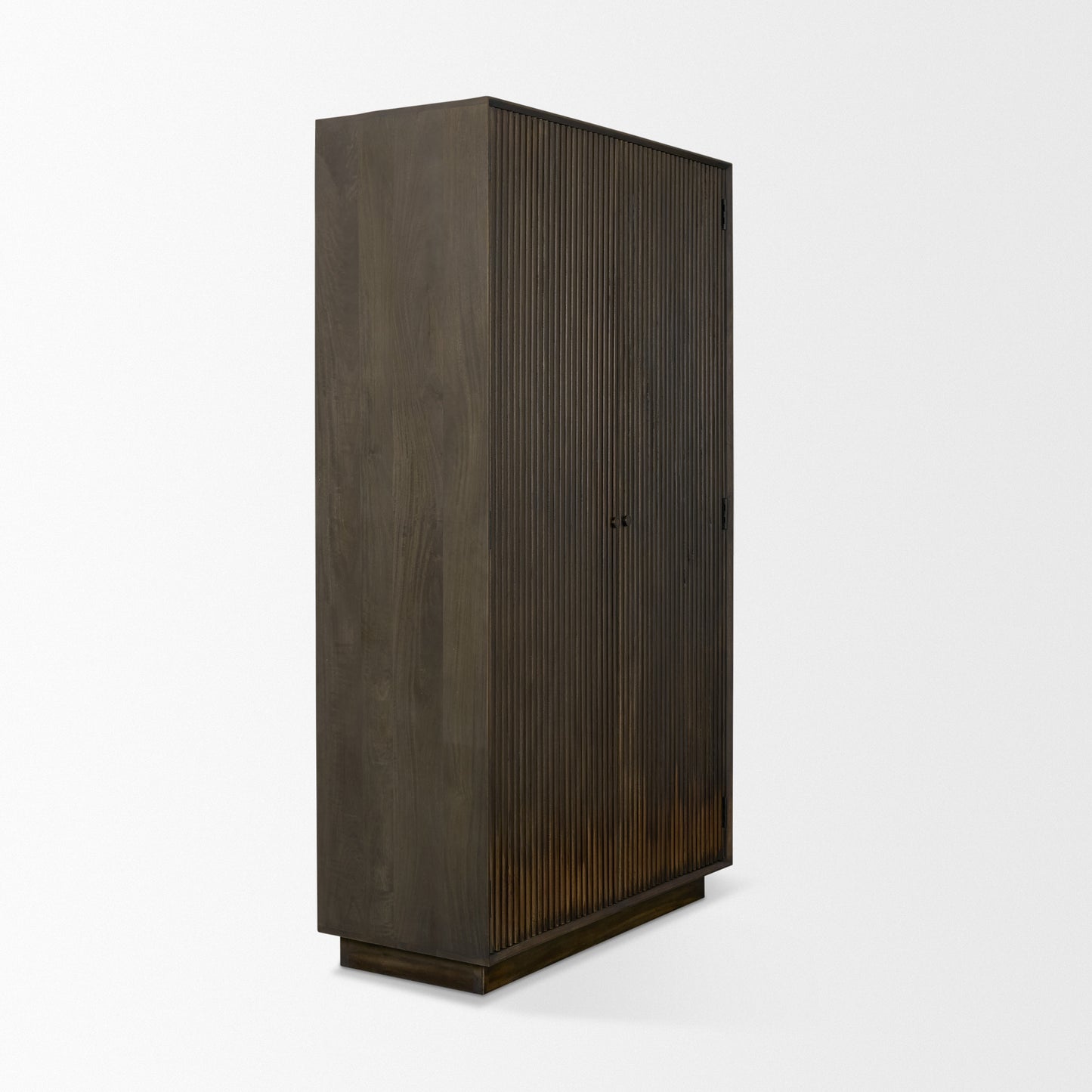 Cinder Distressed Dark Brown Wood Reeded 2‑Door Tall Cabinet