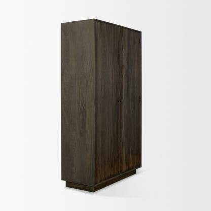 Cinder Distressed Dark Brown Wood Reeded 2‑Door Tall Cabinet