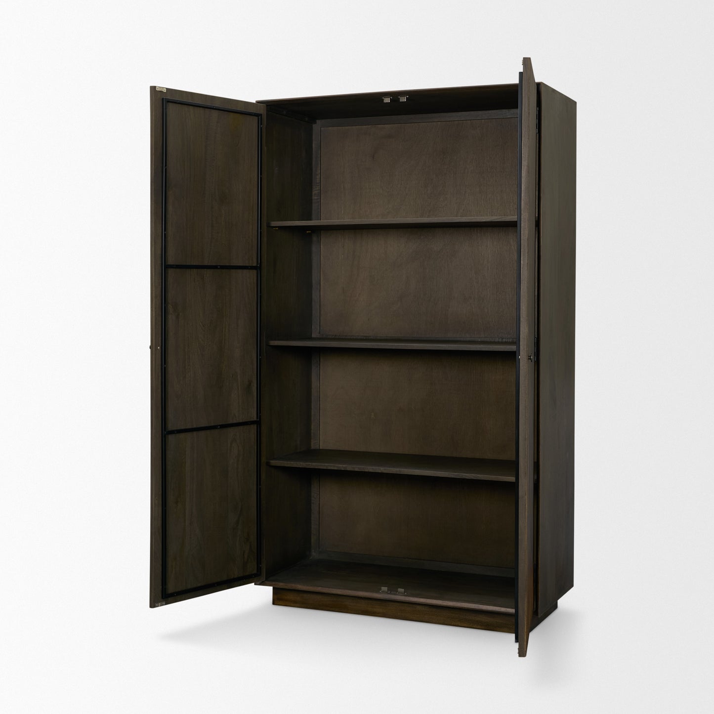 Cinder Distressed Dark Brown Wood Reeded 2‑Door Tall Cabinet