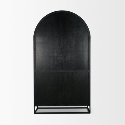 Sloan Light Brown Wood Black Metal Arched Cabinet