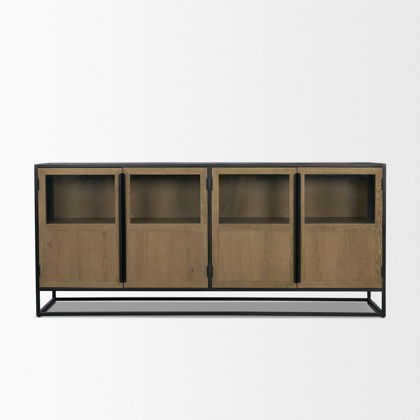 Sloan 80 Inch Light Brown Wood and Black Metal Sideboard