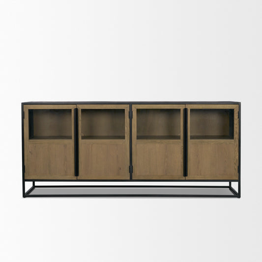 Sloan 80 Inch Light Brown Wood and Black Metal Sideboard