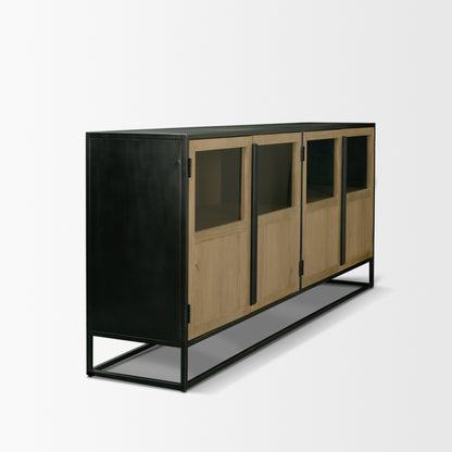 Sloan 80 Inch Light Brown Wood and Black Metal Sideboard