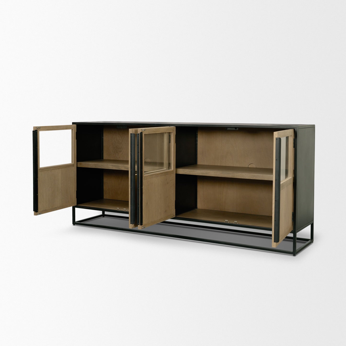 Sloan 80 Inch Light Brown Wood and Black Metal Sideboard