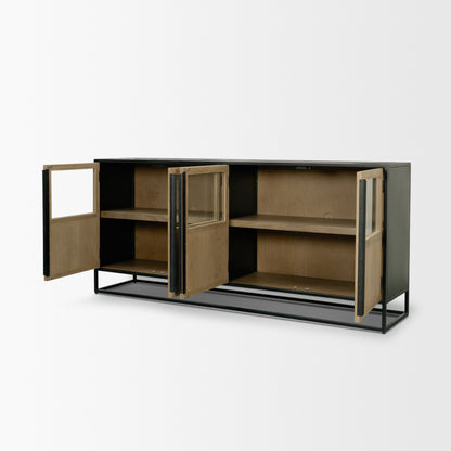Sloan 80 Inch Light Brown Wood and Black Metal Sideboard