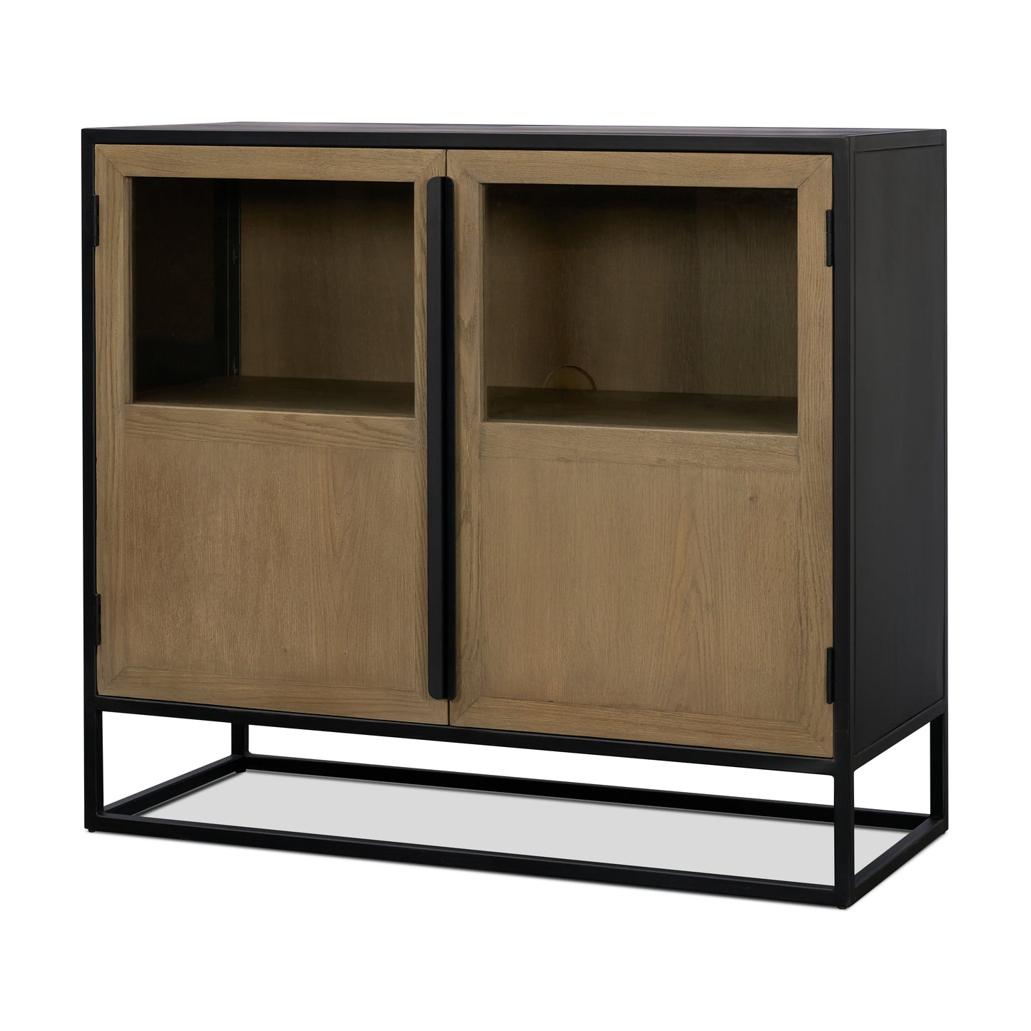 Sloan Light Brown Wood Accent Cabinet with Black Metal Frame