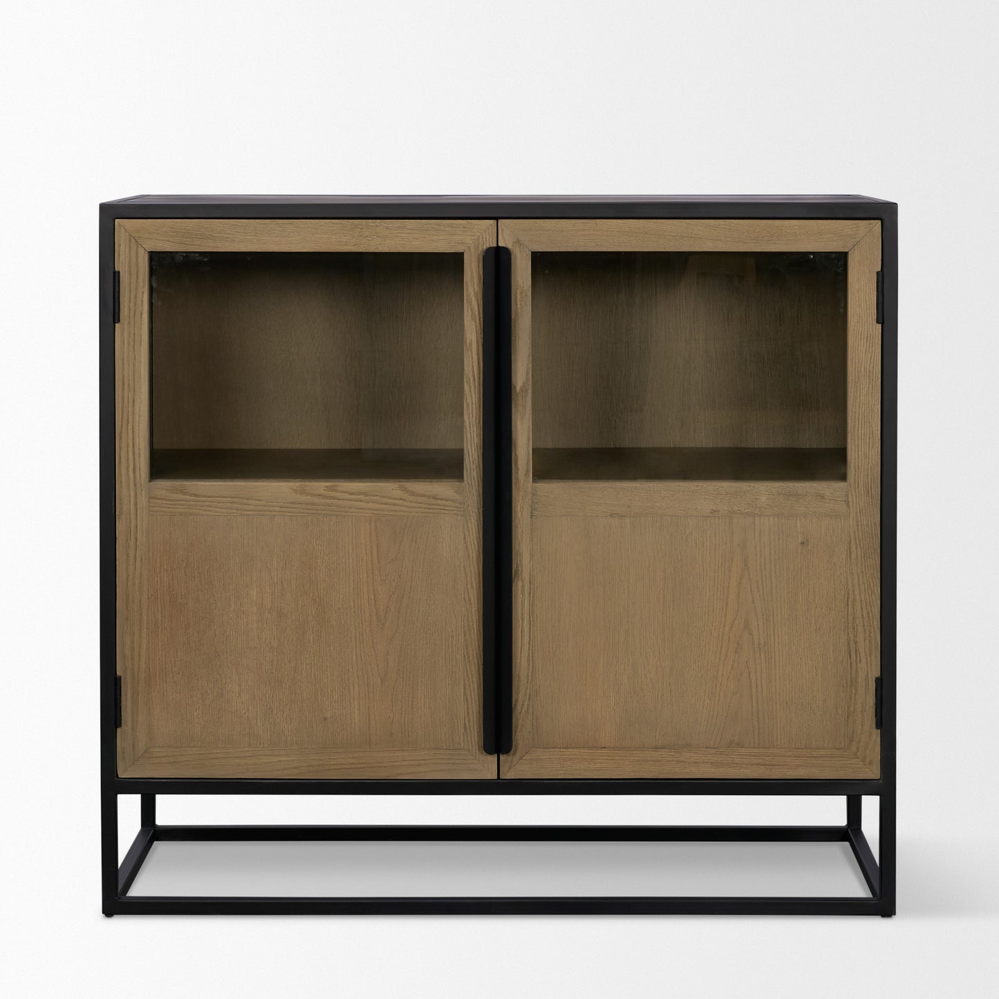 Sloan Light Brown Wood Accent Cabinet with Black Metal Frame