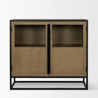 Sloan Light Brown Wood Accent Cabinet with Black Metal Frame