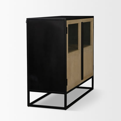 Sloan Light Brown Wood Accent Cabinet with Black Metal Frame