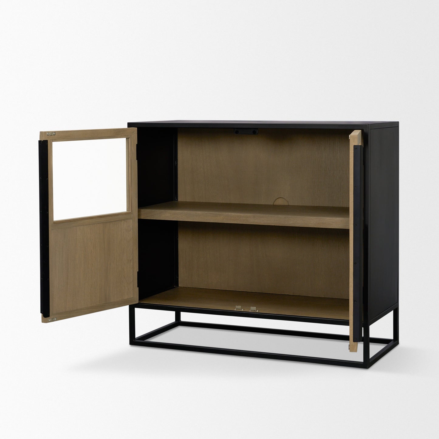 Sloan Light Brown Wood Accent Cabinet with Black Metal Frame