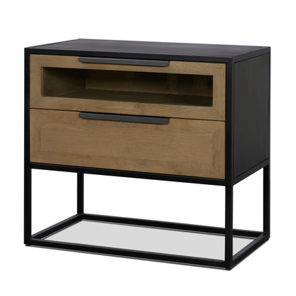 Sloan Light Brown Wood Side Table with Black Metal Frame