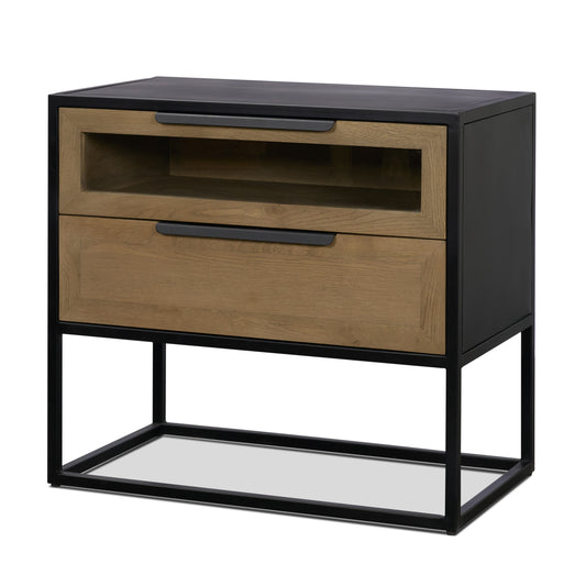 Sloan Light Brown Wood Side Table with Black Metal Frame