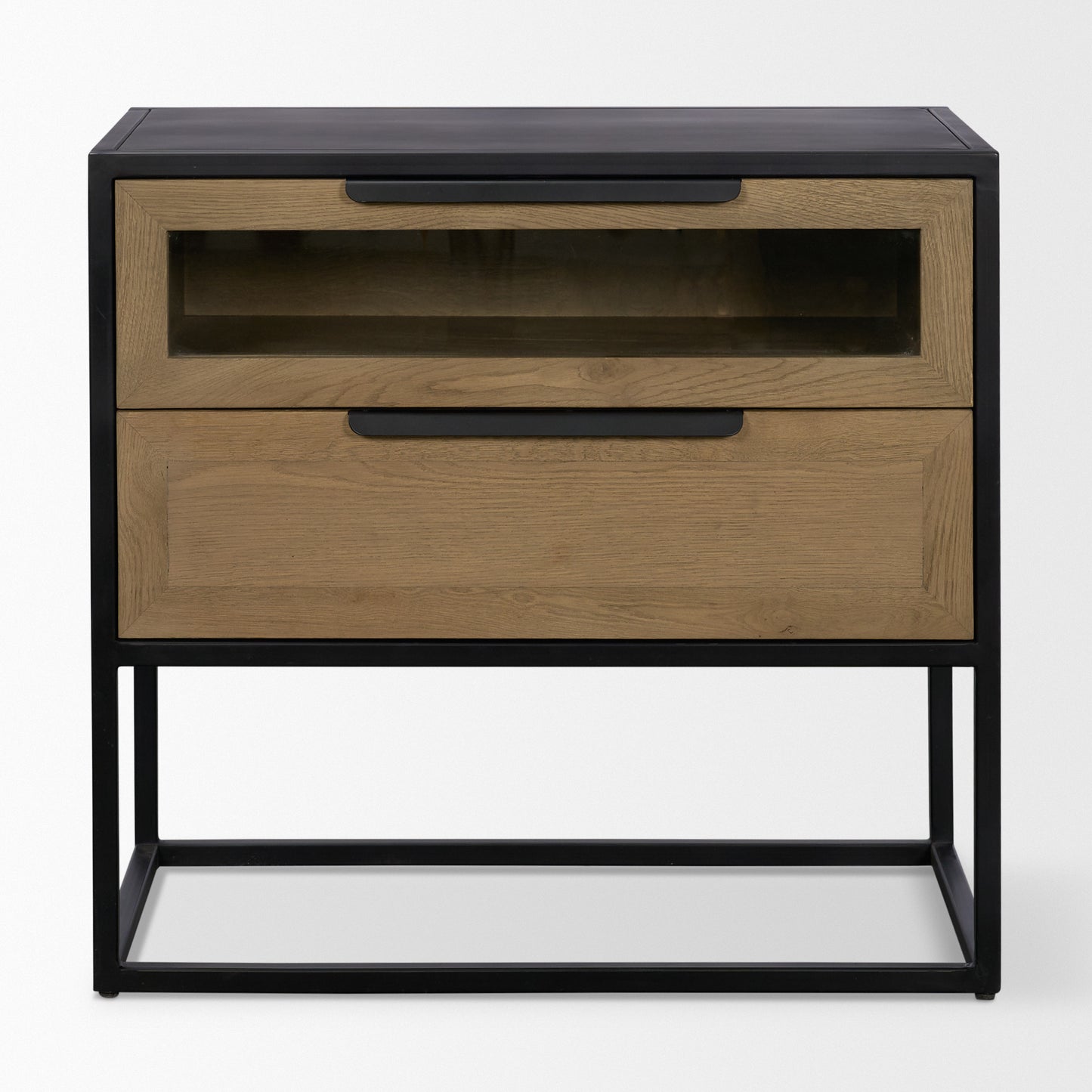 Sloan Light Brown Wood Side Table with Black Metal Frame