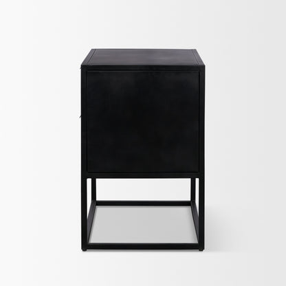 Sloan Light Brown Wood Side Table with Black Metal Frame