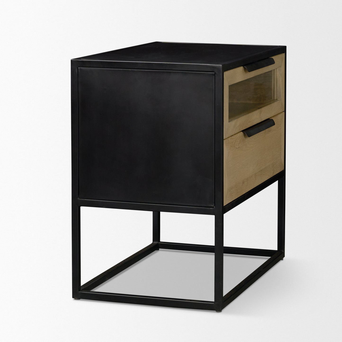 Sloan Light Brown Wood Side Table with Black Metal Frame