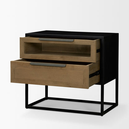 Sloan Light Brown Wood Side Table with Black Metal Frame