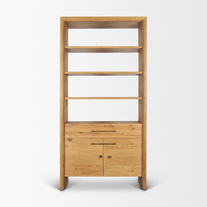 Belford 2‑Door Light Brown Oak Wood Shelving Unit