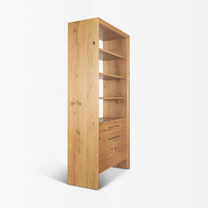 Belford 2‑Door Light Brown Oak Wood Shelving Unit