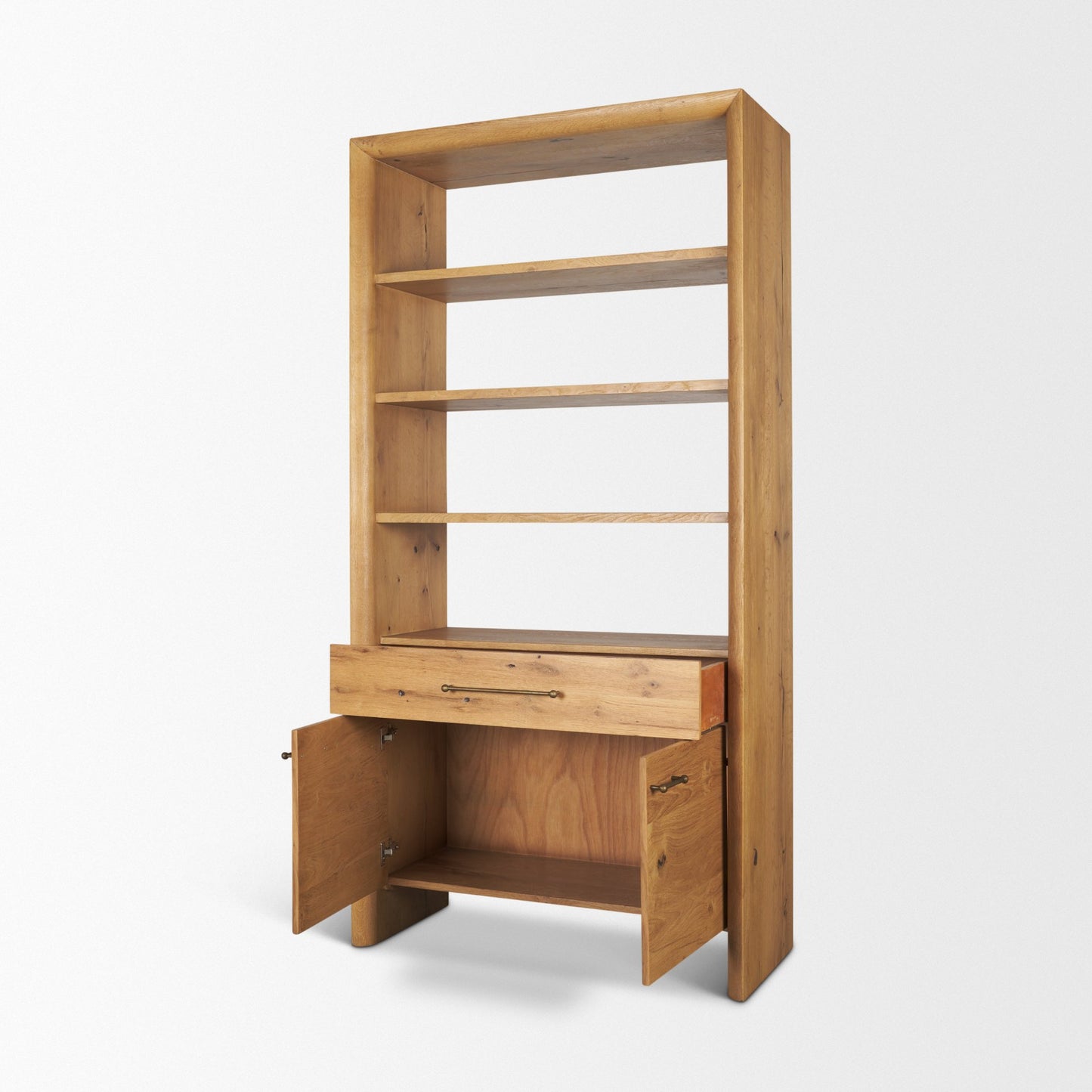 Belford 2‑Door Light Brown Oak Wood Shelving Unit