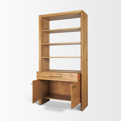 Belford 2‑Door Light Brown Oak Wood Shelving Unit