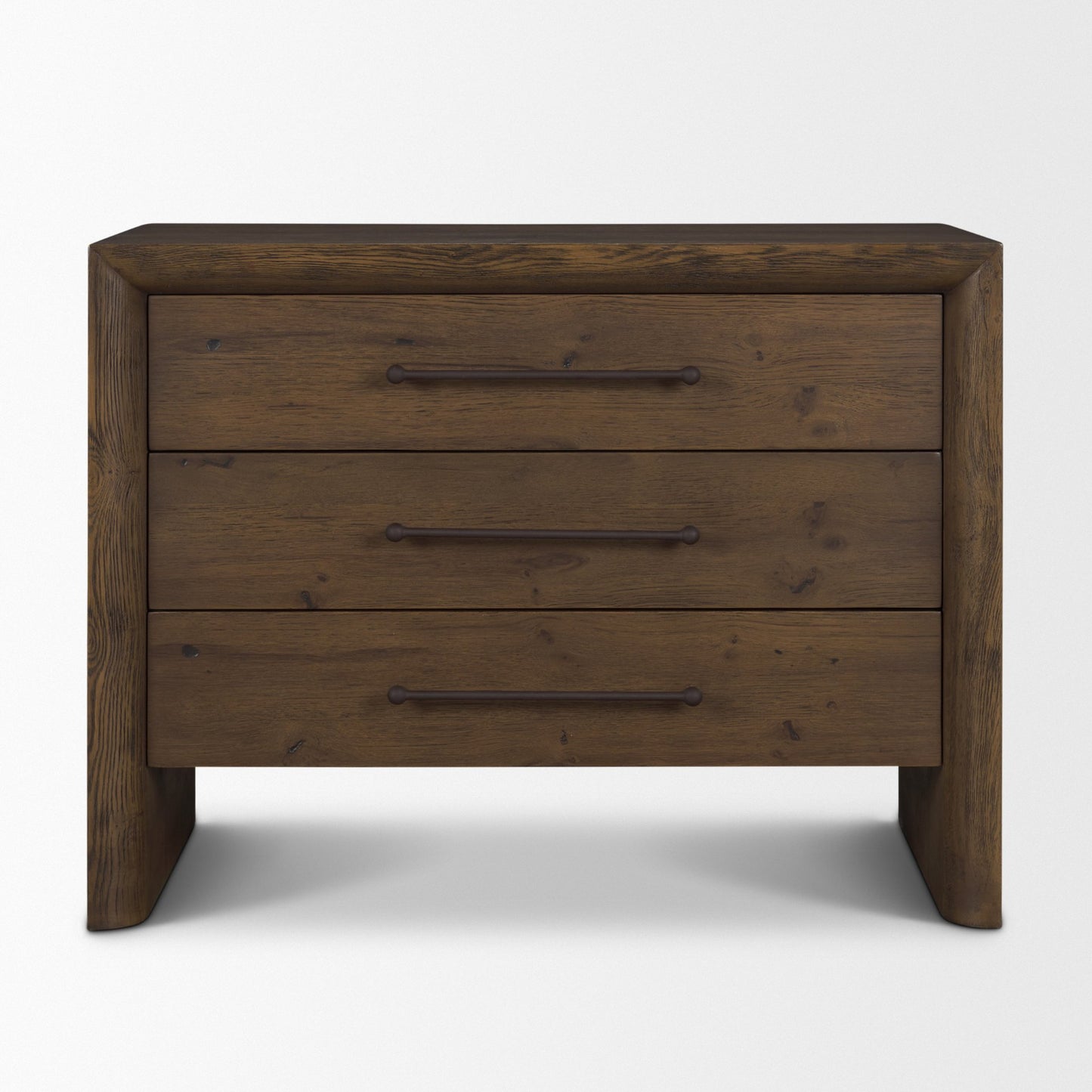 Belford 3‑Drawer Dark Brown Oak Wood Nightstand