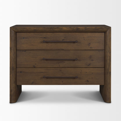 Belford 3‑Drawer Dark Brown Oak Wood Nightstand