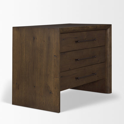 Belford 3‑Drawer Dark Brown Oak Wood Nightstand