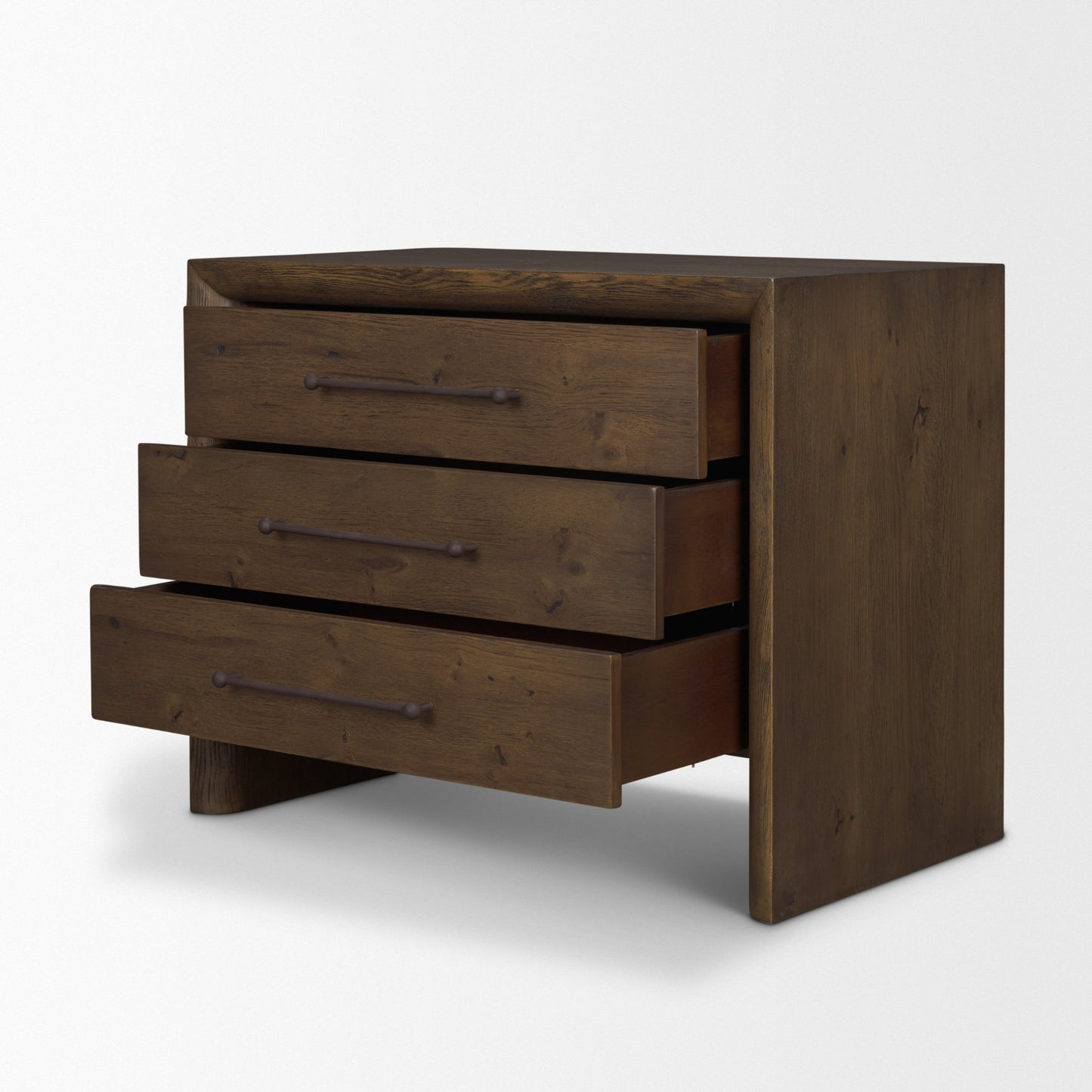 Belford 3‑Drawer Dark Brown Oak Wood Nightstand