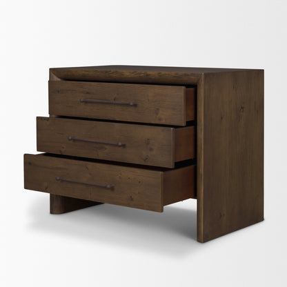 Belford 3‑Drawer Dark Brown Oak Wood Nightstand