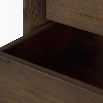 Belford 3‑Drawer Dark Brown Oak Wood Nightstand