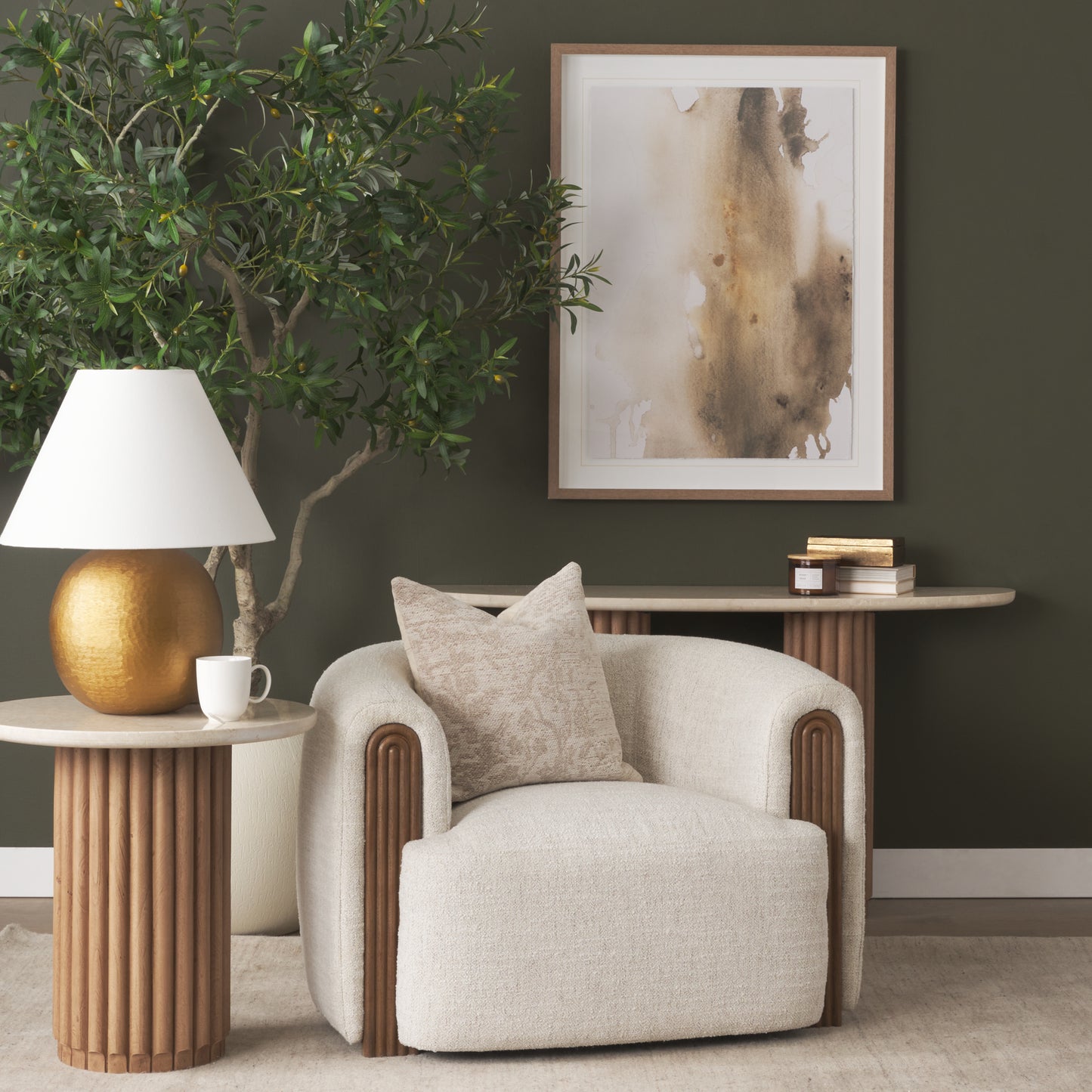 Kornelia Soft Oatmeal Fabric Barrel Accent Chair